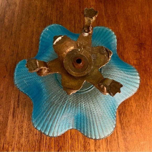 Vintage Blue Venetian Glass Bowl With Brass Stand Gold
Trim Italy 5" H x 9.75" D - Picture 5 of 8